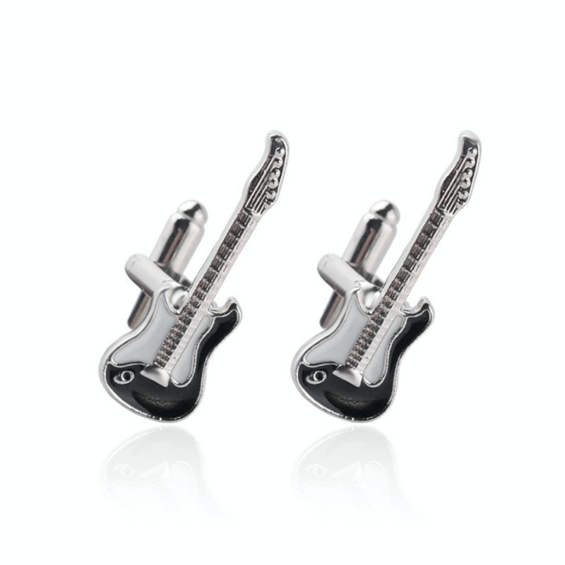 Black and White Electric Guitar Steel Cufflinks - Click Image to Close